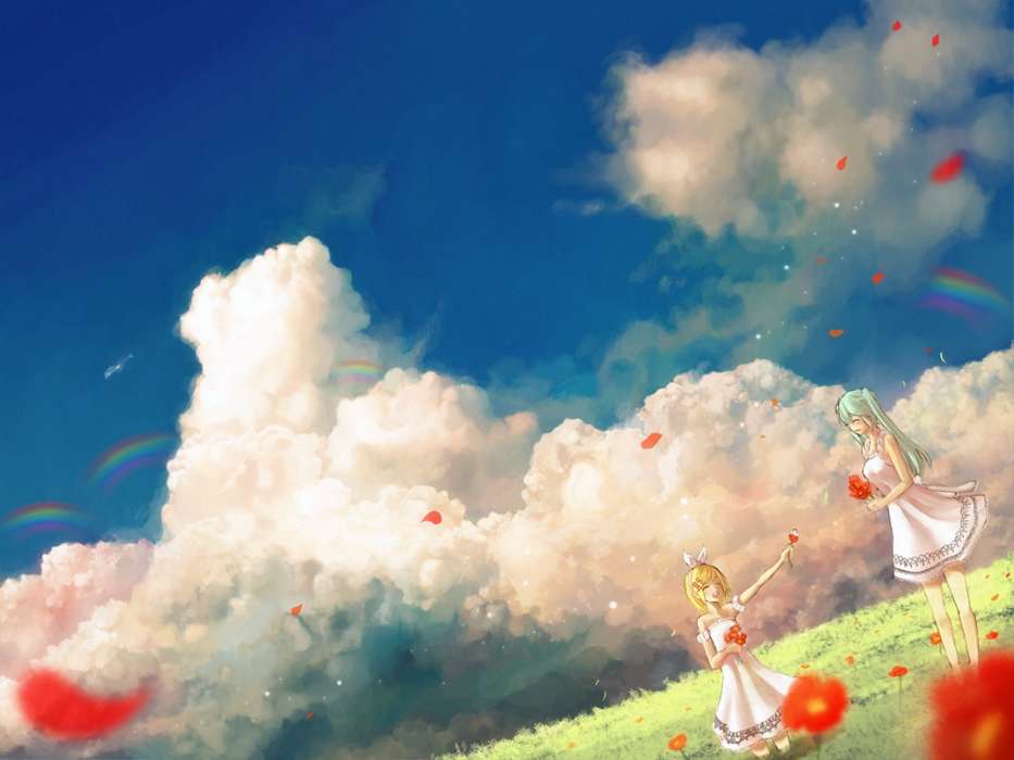 Filles,Sky,Nuages,Anime