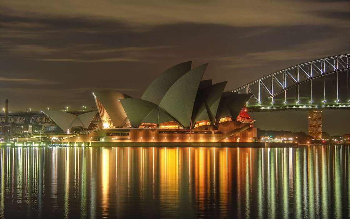 Paysage,Villes,Mer,Nuit,L'architecture,Sydney