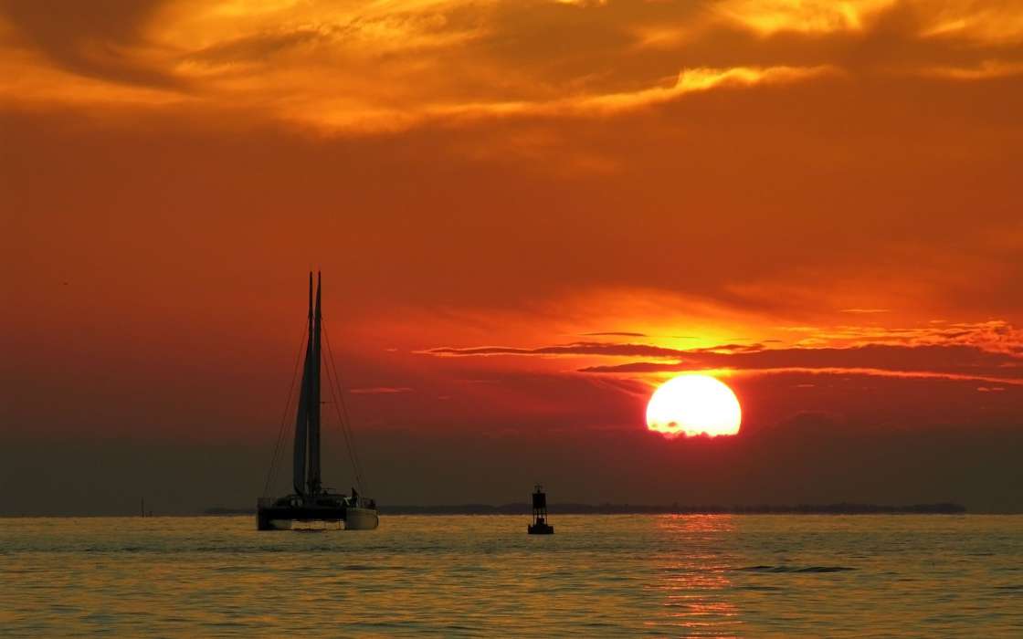 Yachts,Mer,Paysage,Coucher de soleil