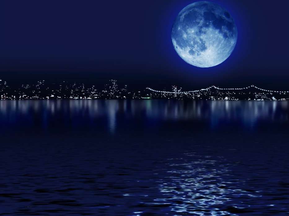 Paysage,Mer,Nuit,Lune