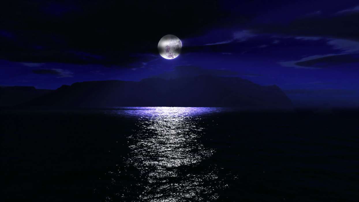 Lune,Mer,Nuit,Paysage