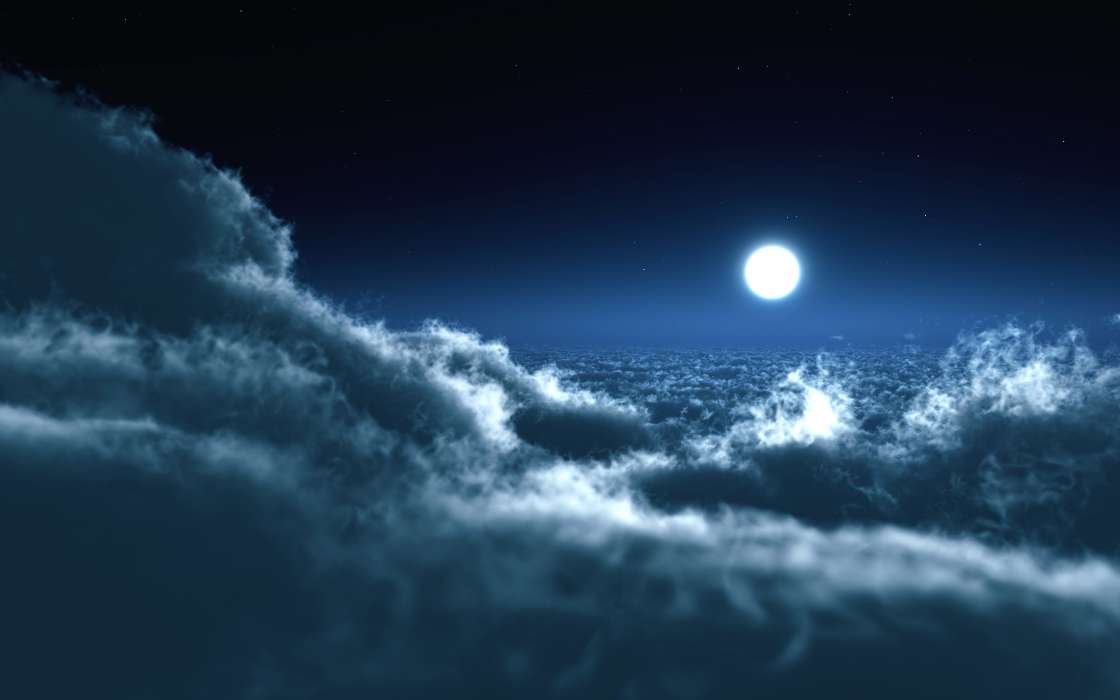 Nuit,Nuages,Lune,Paysage,Sky