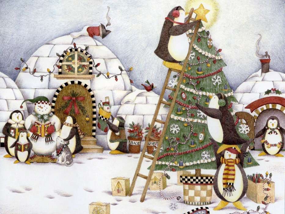 Noël,Dessins,Fêtes,Pinguouins,Neige