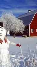 Télécharger une image Maisons,Bonhommes de neige,Paysage,Neige pour le portable gratuitement.