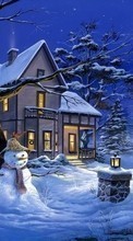 Paysage,Hiver,Maisons,Nouvelle Année,Neige,Noël,Dessins pour HTC Touch Viva