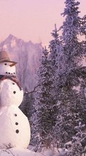 Télécharger une image Paysage,Hiver,Nouvelle Année,Neige,Sapins,Noël,Bonhommes de neige pour le portable gratuitement.
