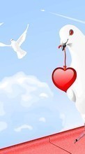 Télécharger une image Oiseaux,Sky,Cœurs,Pigeons,Dessins pour le portable gratuitement.