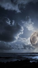 Télécharger une image Paysage,Sky,Mer,Nuages,Lune pour le portable gratuitement.