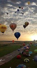 Télécharger une image Paysage,Coucher de soleil,Sky,Nuages,Ballons pour le portable gratuitement.