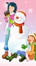 Télécharger une image Bonhommes de neige,Dessins,Hiver pour le portable gratuitement.