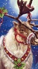 Télécharger une image Fêtes,Animaux,Neige,Noël,Cerfs,Dessins pour le portable gratuitement.