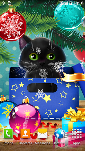 Chat de Noël  - télécharger gratuit un fond d'écran animé Vacances pour le portable.