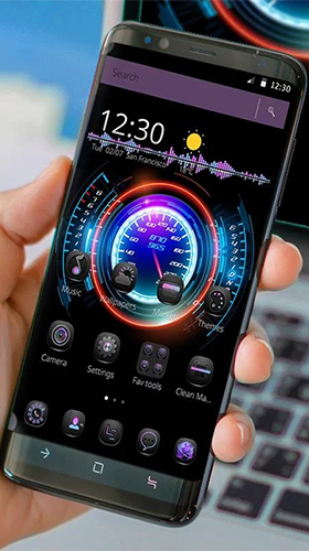 Hologramme d'auto de course de néon  - télécharger gratuit un fond d'écran animé Avec l'heure pour le portable.