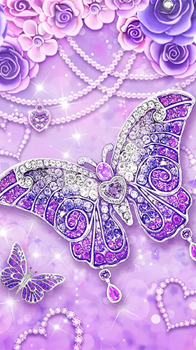 Papillon violet de diamants  - télécharger gratuit un fond d'écran animé Animaux pour le portable.