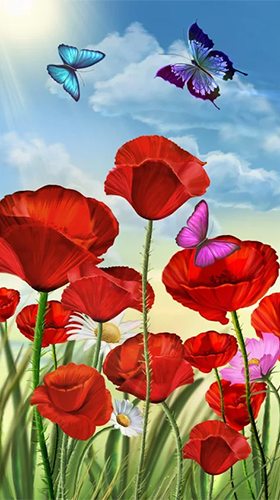 Eté: Fleurs et papillons   - télécharger gratuit un fond d'écran animé Paysage pour le portable.