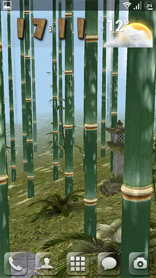 Le bois de bambou 3D  - télécharger gratuit un fond d'écran animé Avec l'heure pour le portable.
