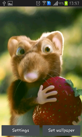 Souris avec la fraise - télécharger gratuit un fond d'écran animé Animaux pour le portable.