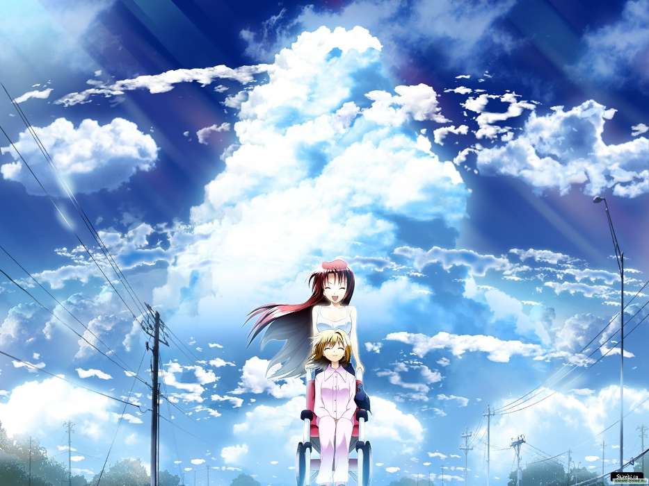 Anime,Filles,Sky,Nuages