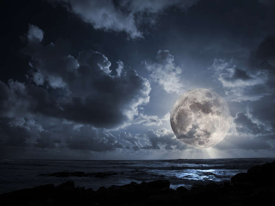 Paysage,Sky,Mer,Nuages,Lune